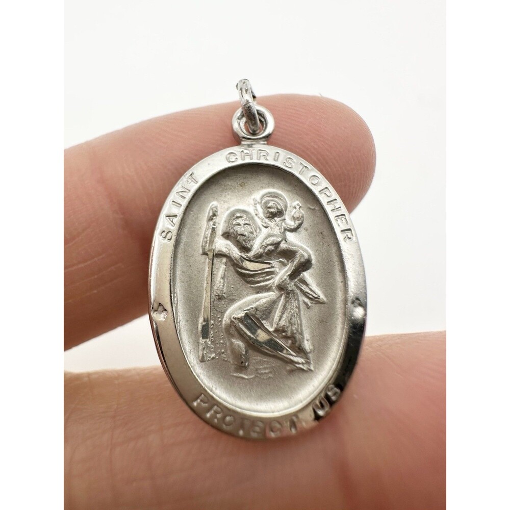 Sterling Silver 925 St. Saint Christopher Oval Medal Pendant